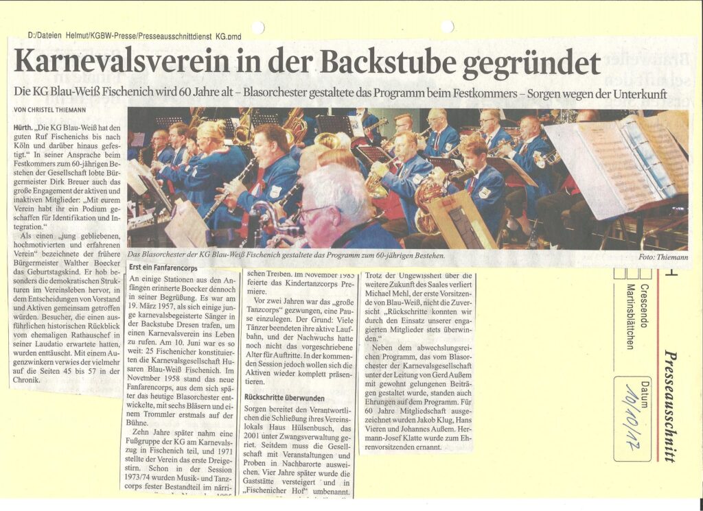 Zeitungsartikel KSTA 10.10.17 - Festkommers
